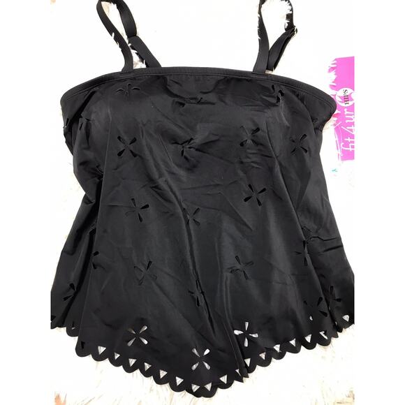WOMEN'S Fit 4 U Laser Cut Tankini Swim Floral Top BLACK ONE PC 18W HIPS A304232 - Picture 2 of 10